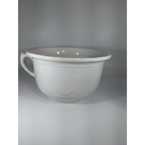 Antique White Ironstone Chamber Pot Potty No Lid Unique Shape Planter Flower Pot - Picture 3 of 9